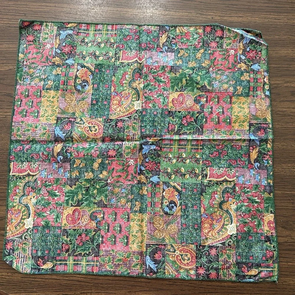 Vintage Handmade Christmas Cloth‎ Napkins Set Of 12 Holly Tartan Paisley 16x16